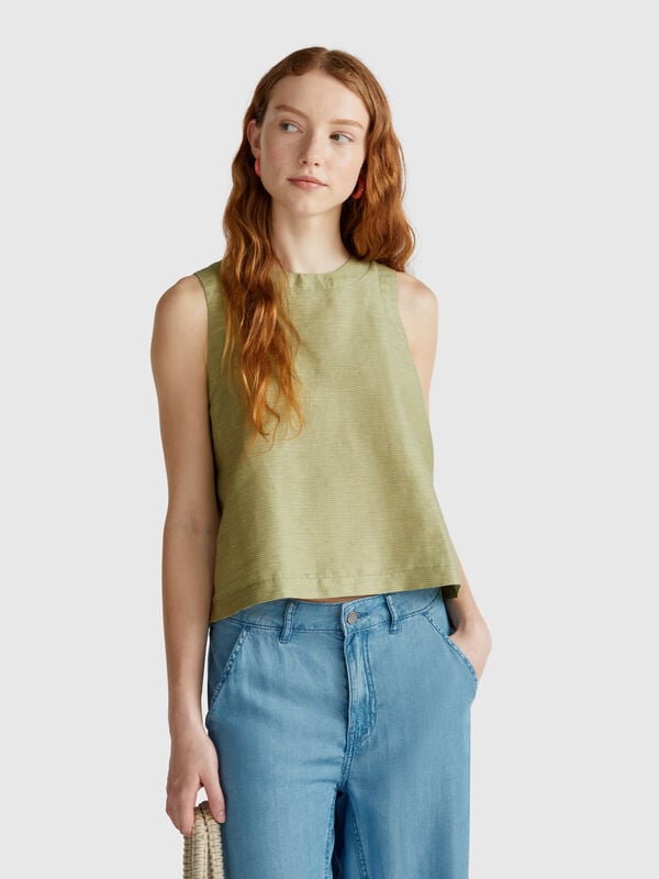 Blusa mezcla de lino a rayas Mujer