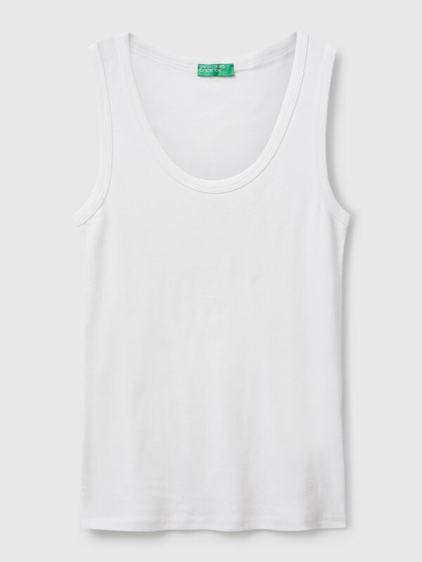 Camiseta sin mangas de algodón puro blanca Camiseta sin mangas de algodón puro blanca Mujer