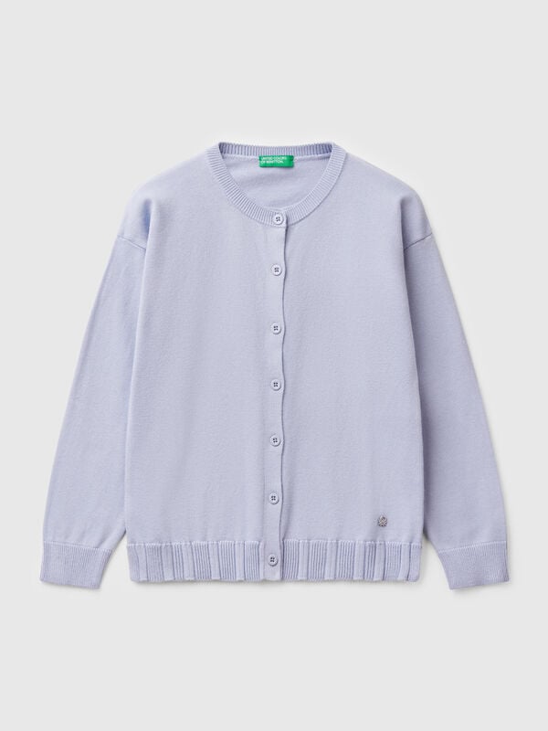 Chaqueta de punto de algodón puro con cuello redondo Niña