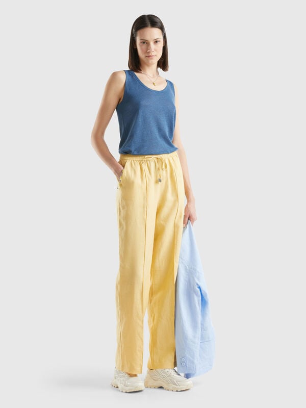 Pantalón de 100 % lino con elástico Mujer
