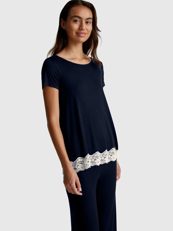 Camisa de manga corta con encaje Mujer
