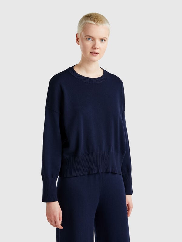 Jersey de cuello redondo de punto de algodón Mujer