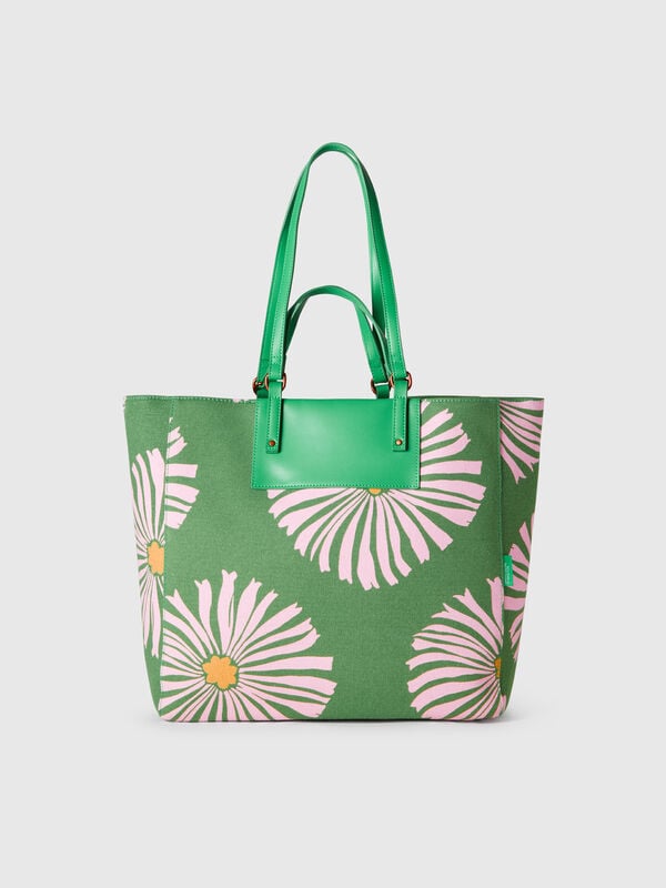 Bolso tote verde con estampado de flores Mujer