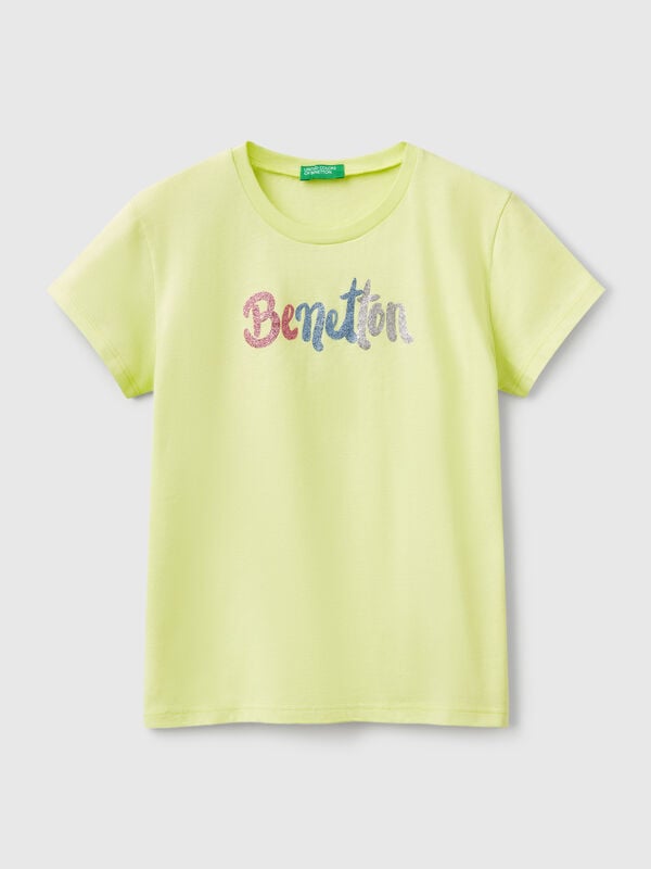 Camiseta de algodón con logotipo de purpurina Niña