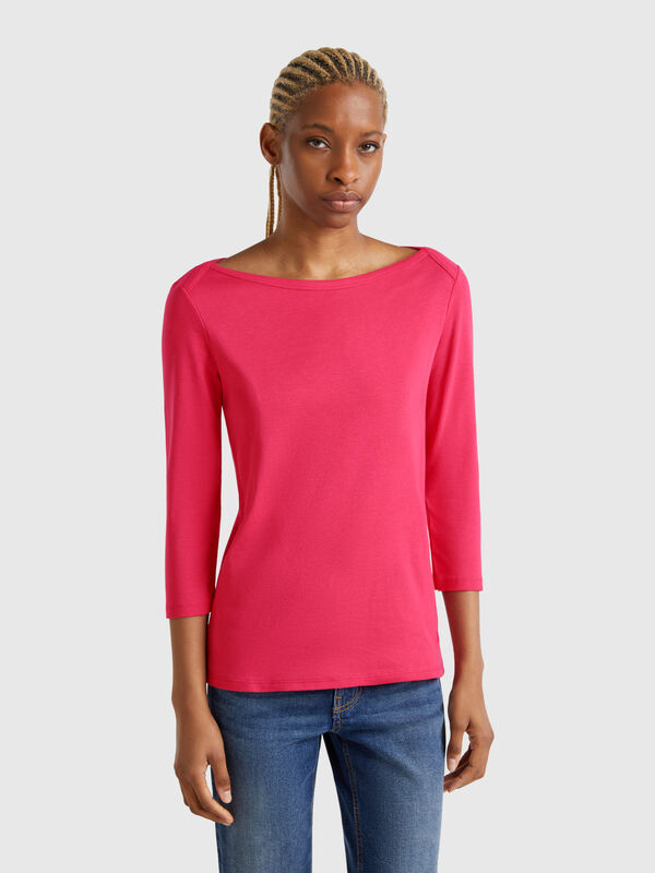 Camiseta de 100 % algodón con escote barco Mujer