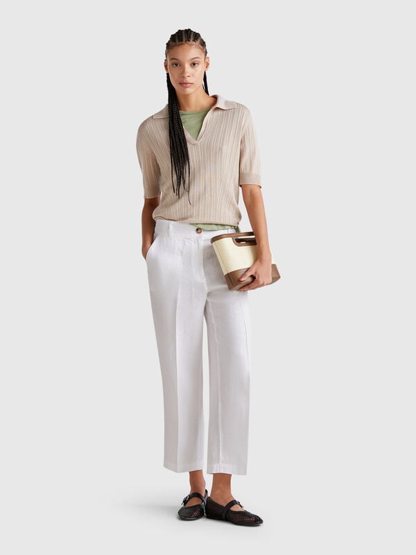 Pantalón recto de puro lino Mujer