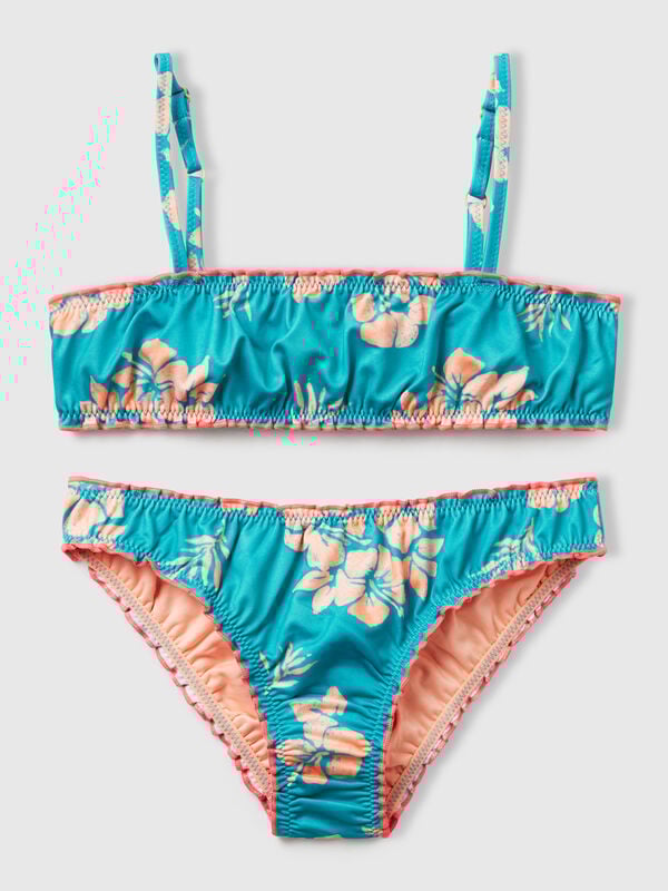 Bikini de playa con estampado floral. Niña