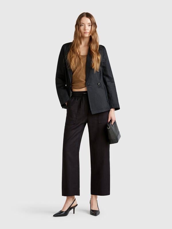 Pantalón de puro lino con elástico Mujer