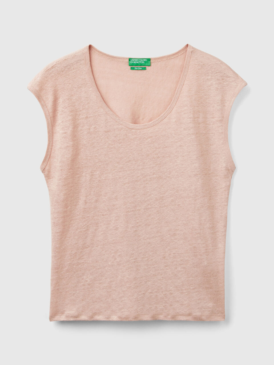 Camiseta de cuello ancho de lino puro - Rosa Palo | Benetton