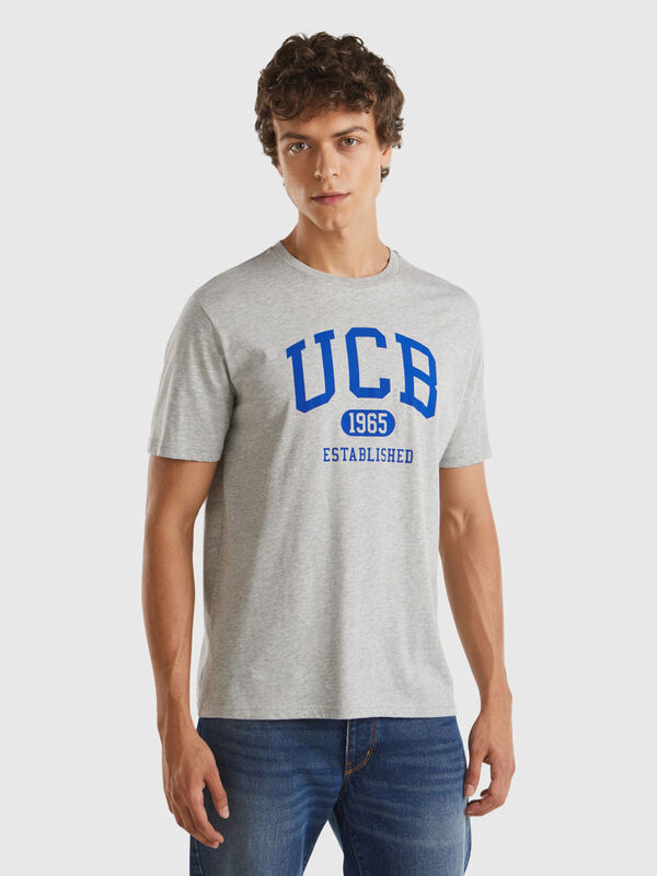 Camiseta gris jaspeado de algodón orgánico con logotipo azul Hombre