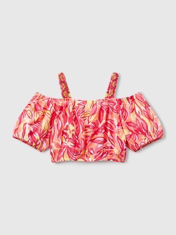 Top corto con estampado tropical Niña