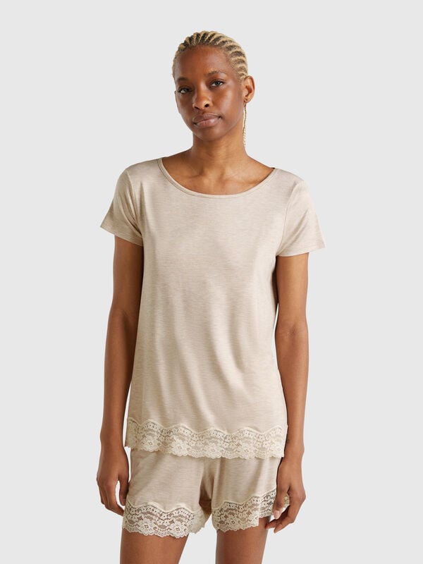 Camisa fluida borde de encaje Mujer