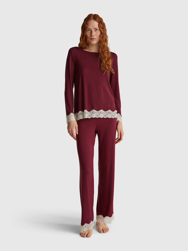 Pantalones fluidos con encaje Mujer