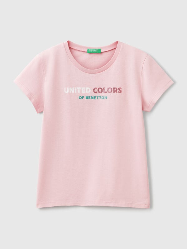Camiseta de algodón con logotipo de purpurina Niña