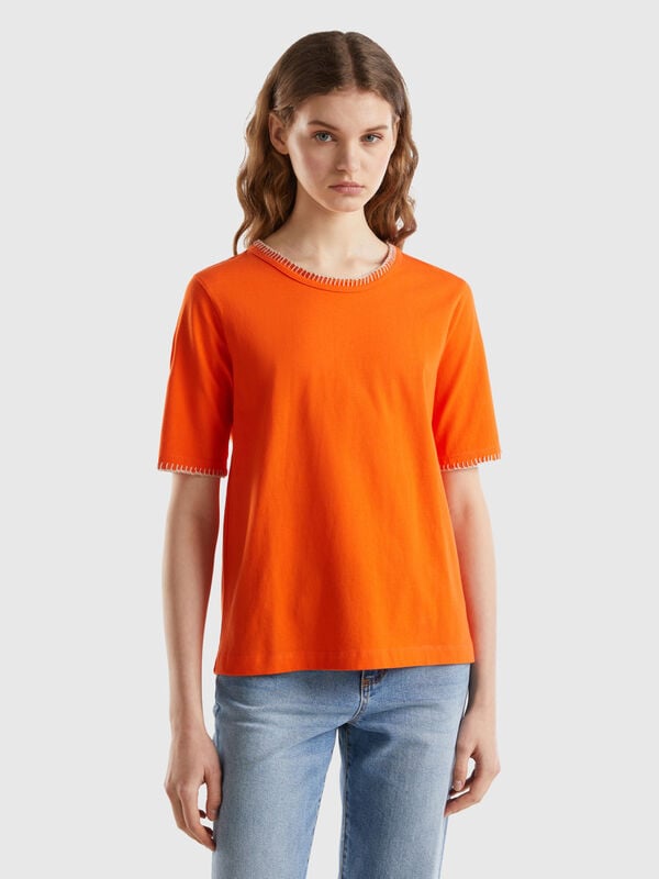 Camiseta de algodón con cuello redondo Mujer