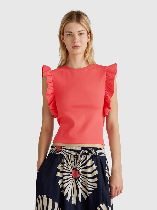 Camiseta slim fit con volantes Mujer