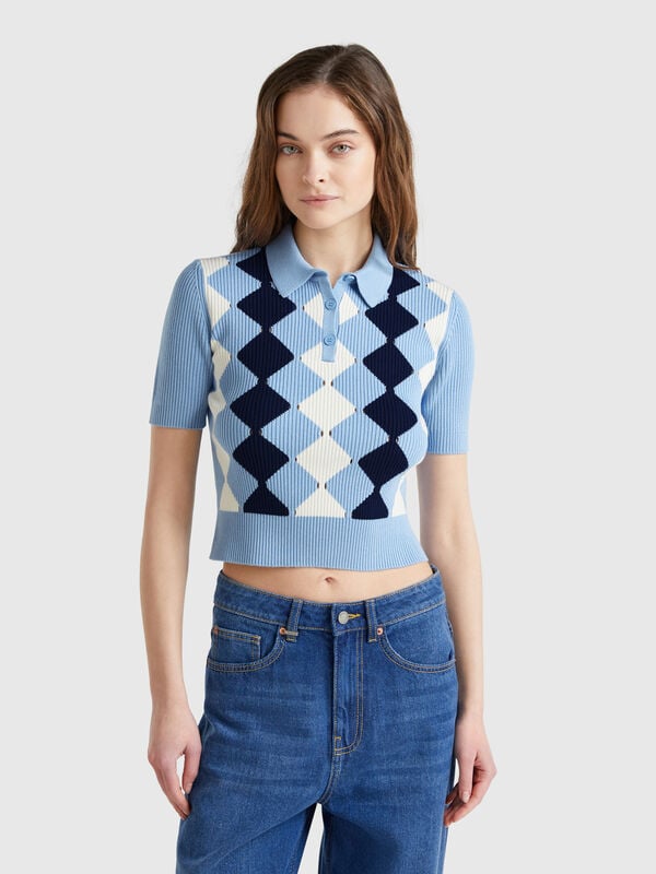 Polo de punto con incrustación de rombos Mujer