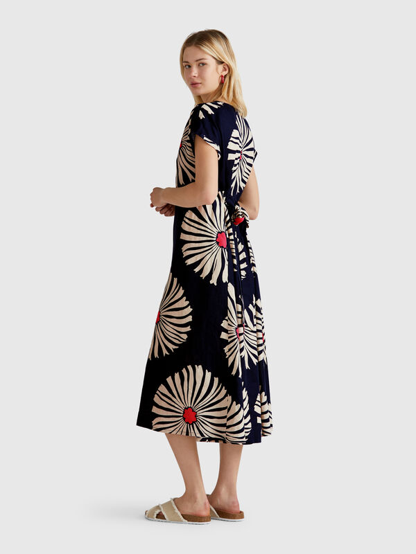 Vestido de lino estampado Mujer