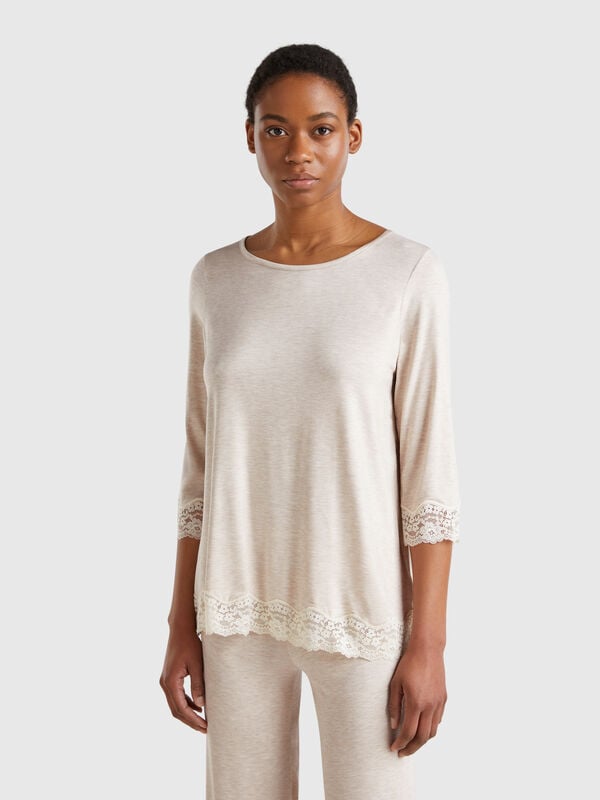 Camisa fluida con detalles de encaje Mujer