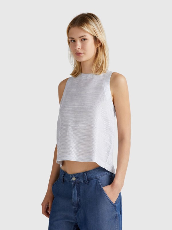 Blusa mezcla de lino a rayas Mujer