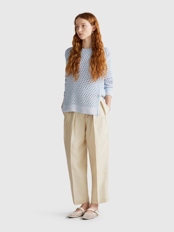 Pantalón ancho mezcla lino Mujer
