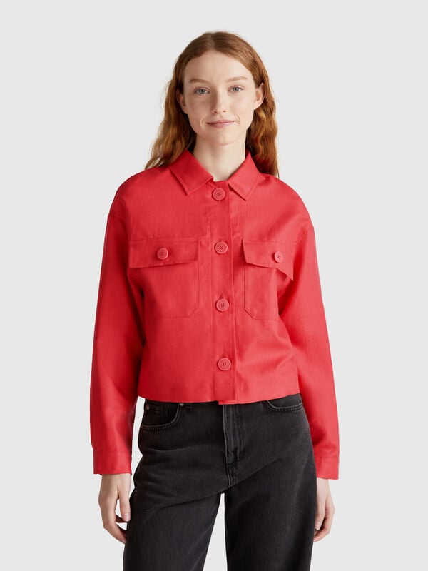 Chaqueta mezcla de lino Mujer