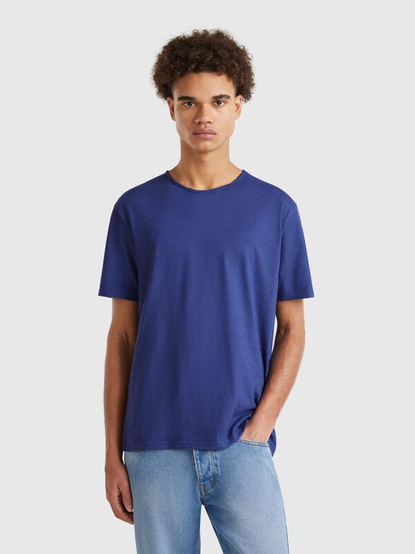 Camiseta azul de algodón flameado Hombre