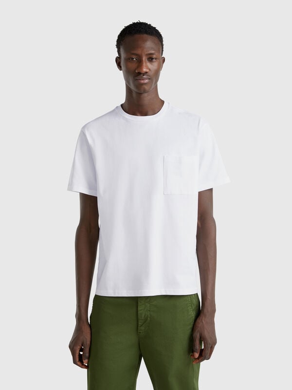 Camiseta blanca de algodón orgánico con bolsillo Hombre