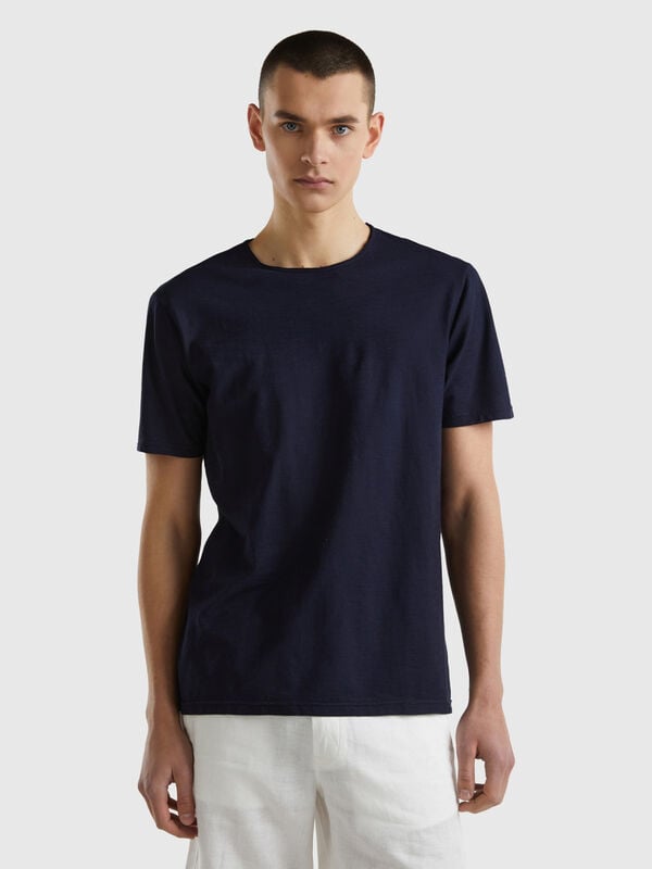 Camiseta azul oscuro de algodón flameado Hombre