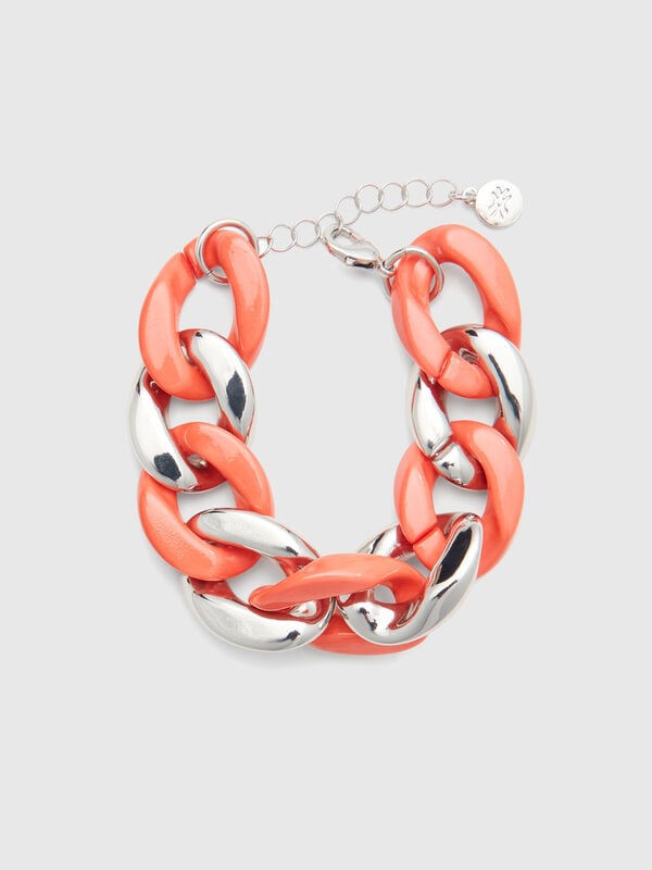 Pulsera de cadena plateada y rosa Mujer