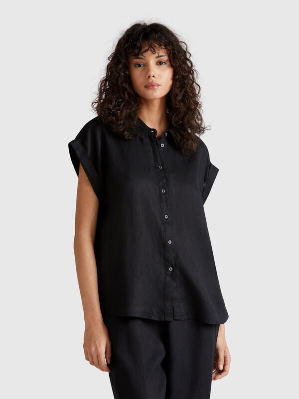 Camisa regular fit de puro lino Mujer