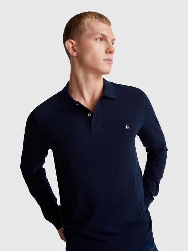 Polo de algodón de manga larga Hombre