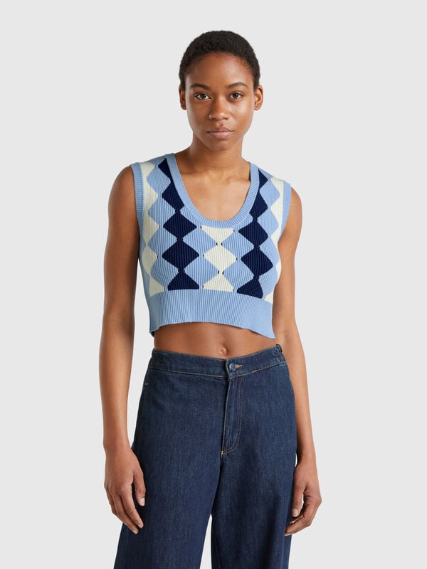 Chaleco cropped con incrustación de rombos Mujer