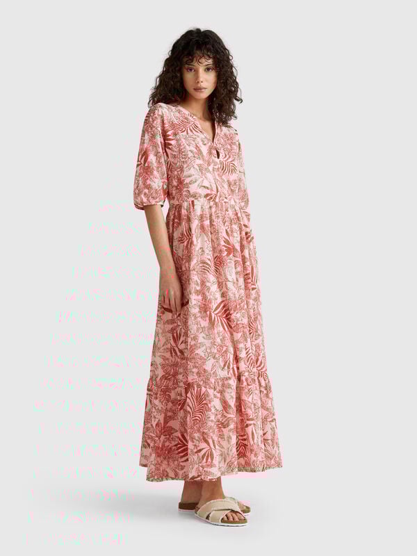 Vestido estampado tropical Mujer