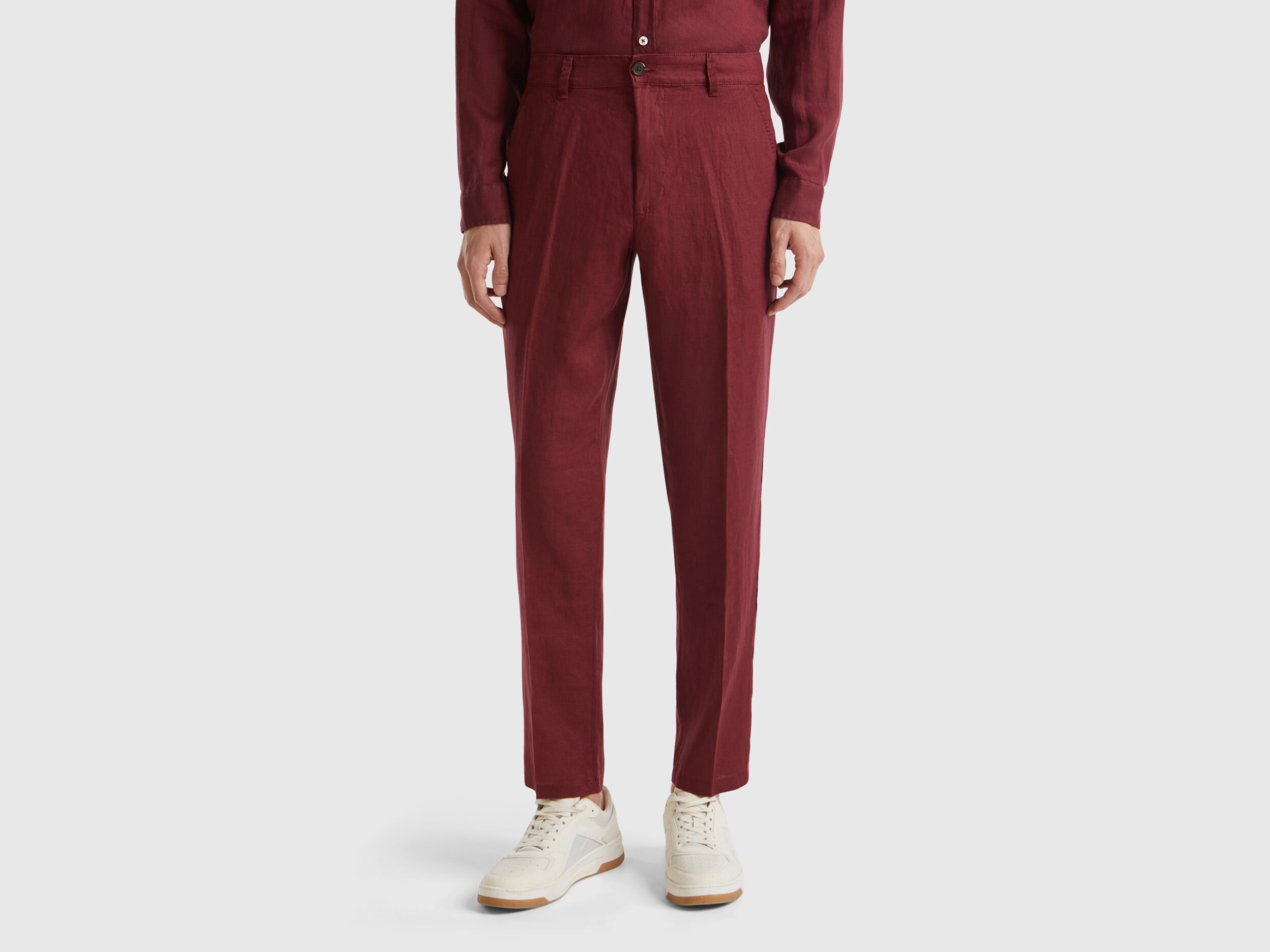 Pantalones chinos de puro lino Burdeos Benetton