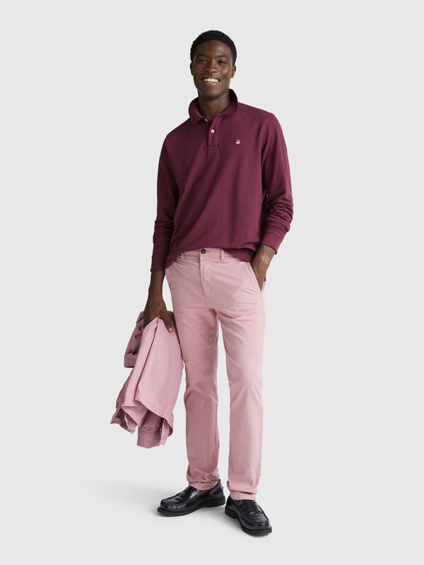 Polo de algodón de manga larga Hombre