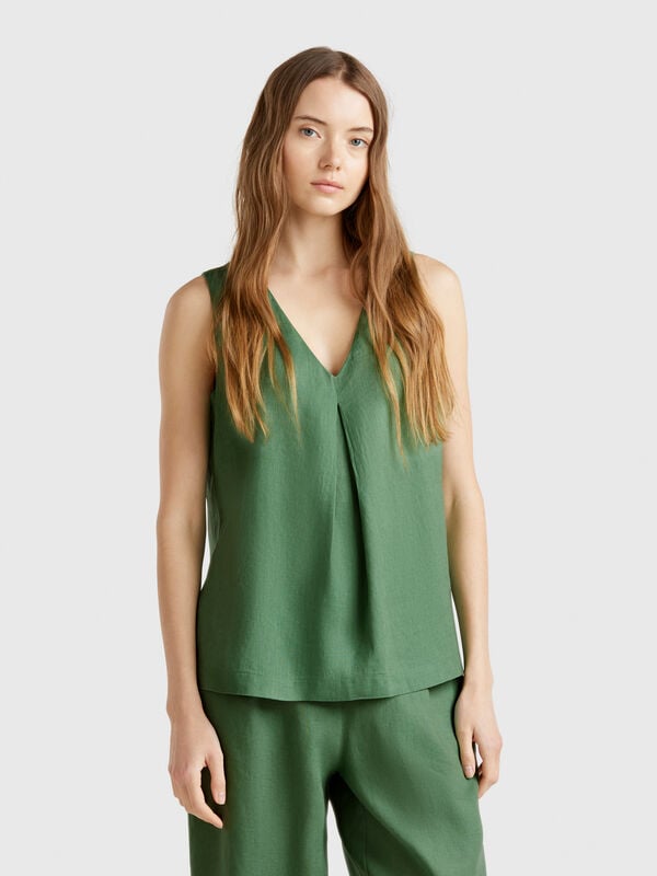 Blusa sin mangas de puro lino Mujer