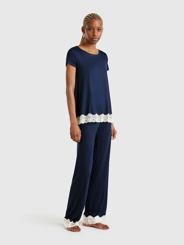 Pantalón fluido con encaje Mujer
