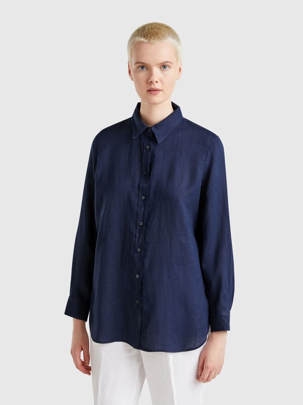 Camisa larga de puro lino Mujer
