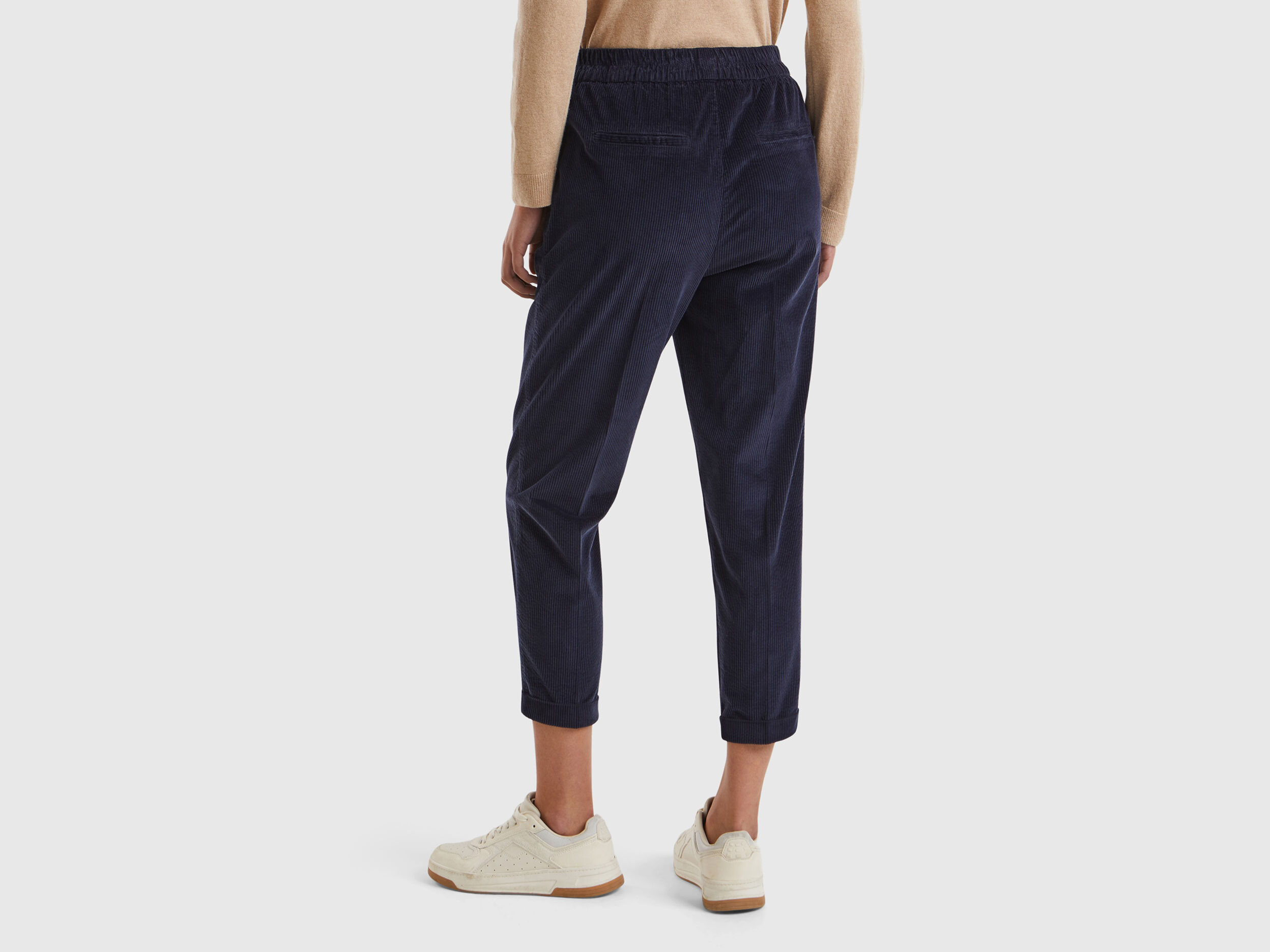 Pantalones chinos de pana con cintura elástica - Azul Oscuro | Benetton