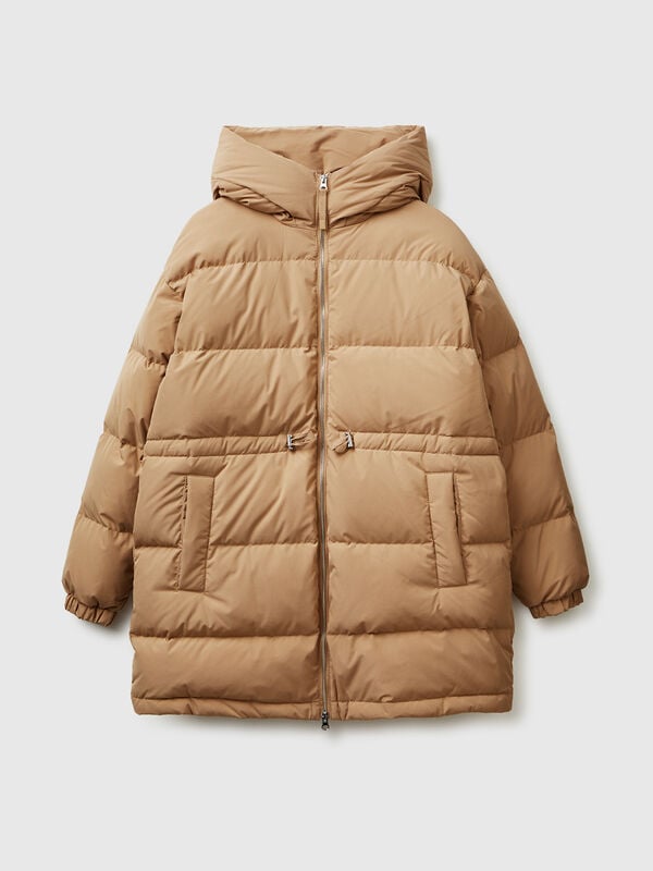 Chaqueta larga acolchada con plumas recicladas Mujer