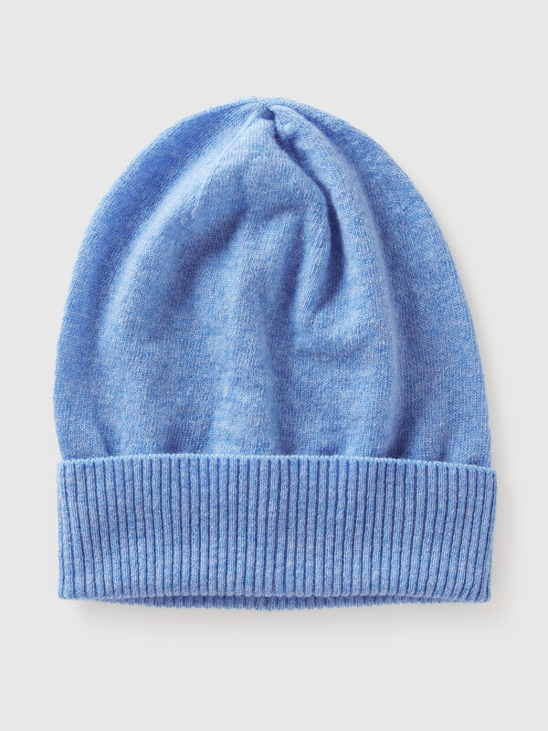 Gorro azul claro jaspeado de pura lana merino Mujer