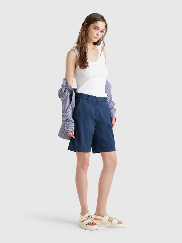 Bermudas con puños de algodón elástico Mujer