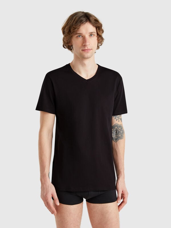 Camiseta con cuello de pico en algodón de fibra larga Hombre