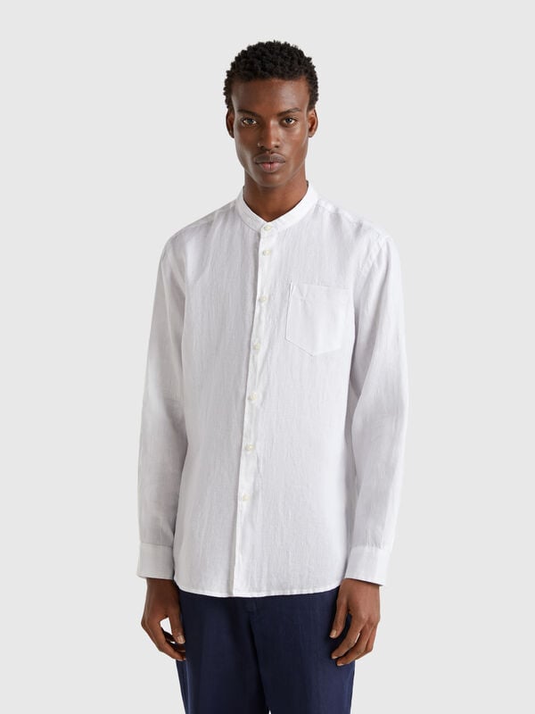 Camisa de lino con cuello mao Hombre