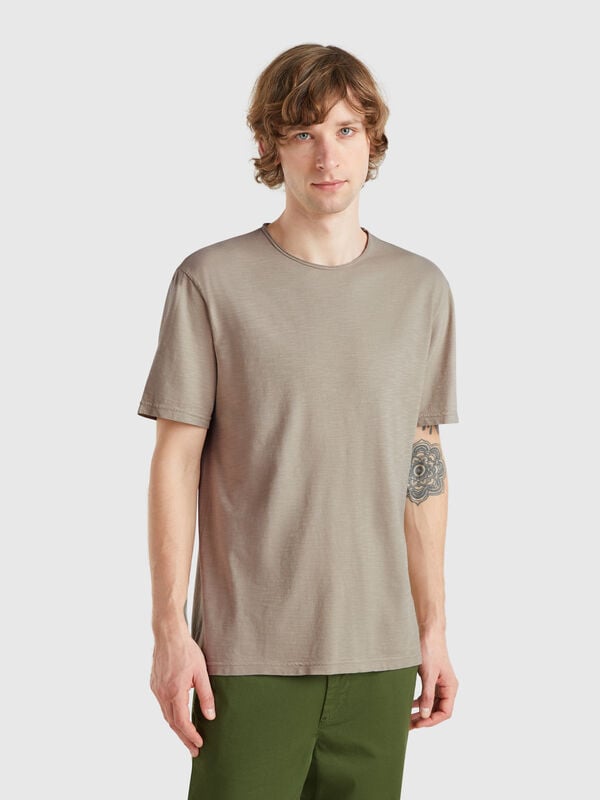 Camiseta verde salvia de algodón flameado Hombre