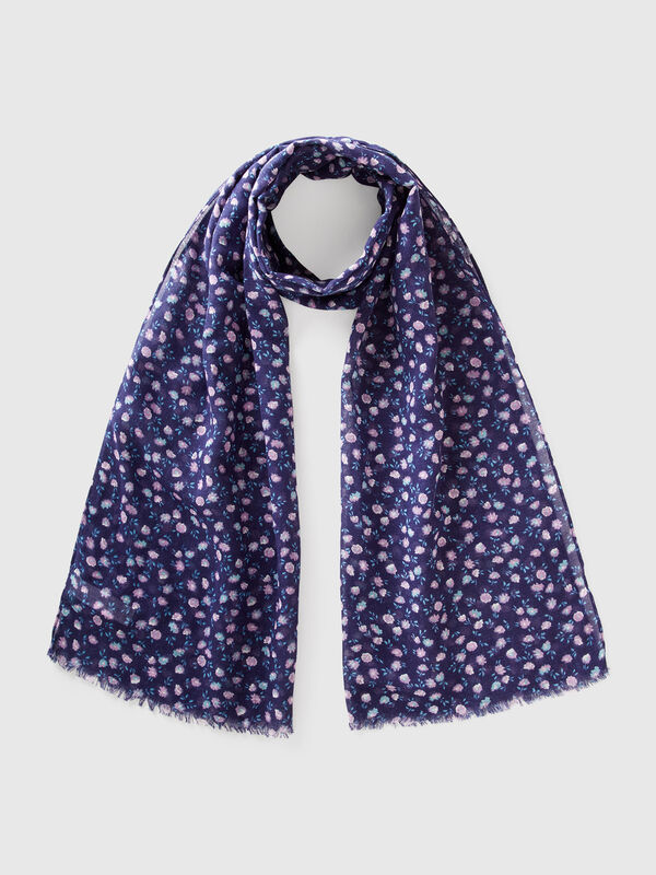 Pañuelo azul con estampado floral Mujer