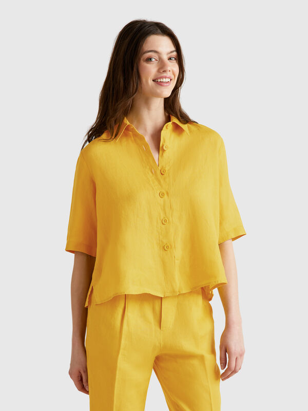 Camisa corta de puro lino Mujer