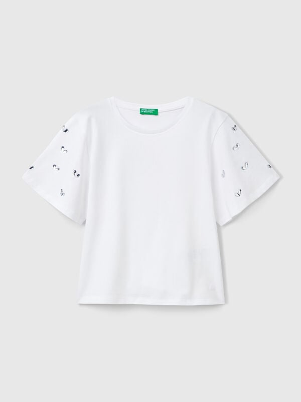 Camiseta con mangas de strass Niña
