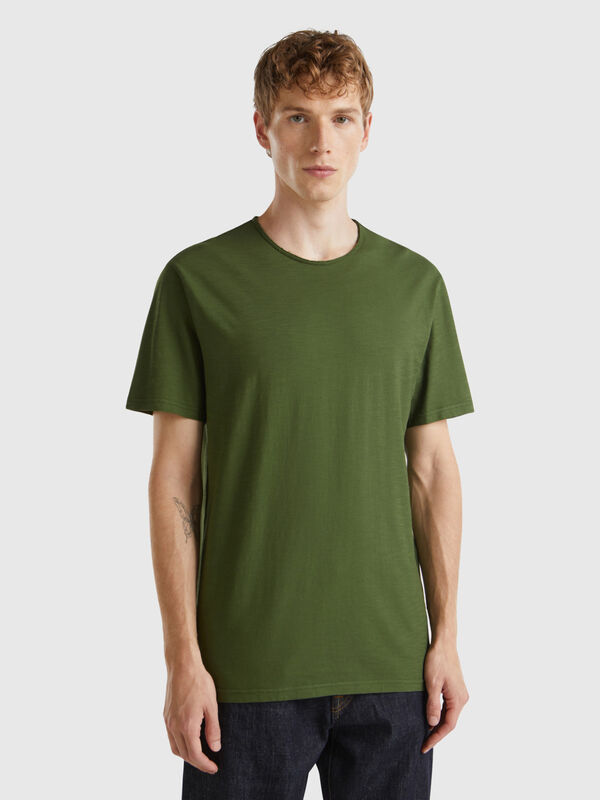 Camiseta verde aceituna de algodón flameado Hombre
